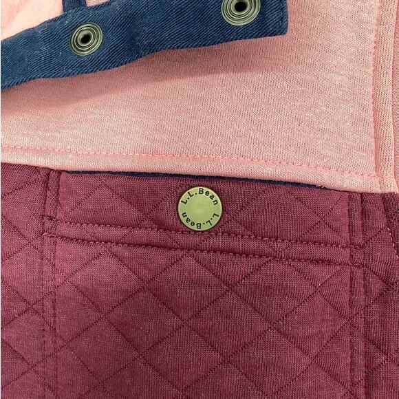 LL Bean Women's Medium Wine Colorblock Quilted Sweatshirt Mockneck Tunic J15-3 - Picture 7 of 9